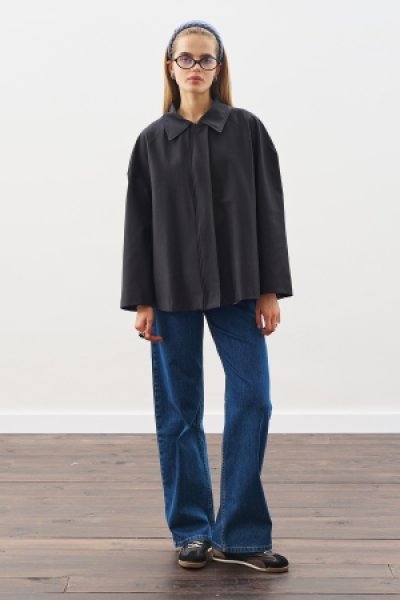 KONTRAST YAKALI TRENÇKOT SİYAH 