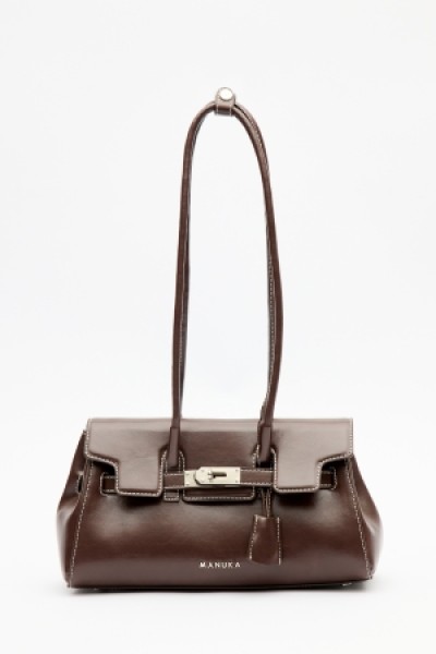 BUCKLE DETAIL FLAP BAG BROWN 