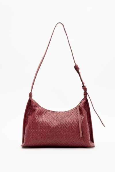 TEXTURED LEATHER SHOULDER BAG BURGUNDY 