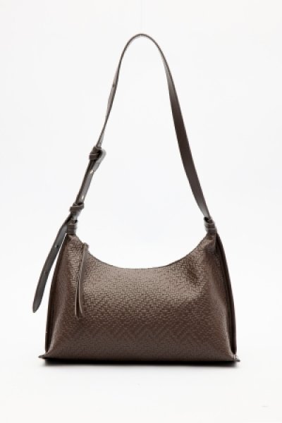 TEXTURED LEATHER SHOULDER BAG BROWN 