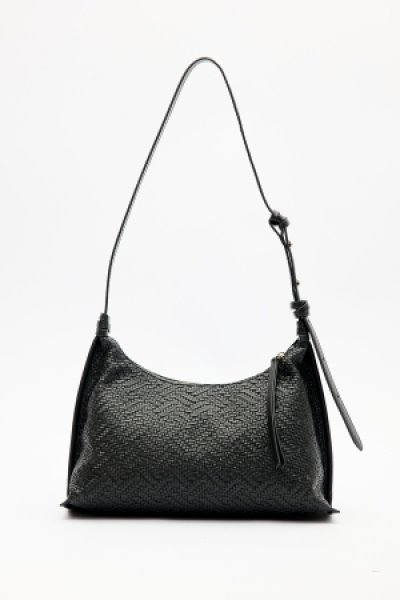 TEXTURED LEATHER SHOULDER BAG BLACK 