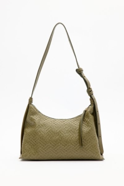 TEXTURED LEATHER SHOULDER BAG OLIVE GREEN 